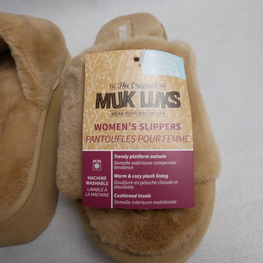 Muk Luks Womens Kirstey Slide Slipper Faux Fur Slippers Size S 5-6 Tan NWT - Picture 5 of 8